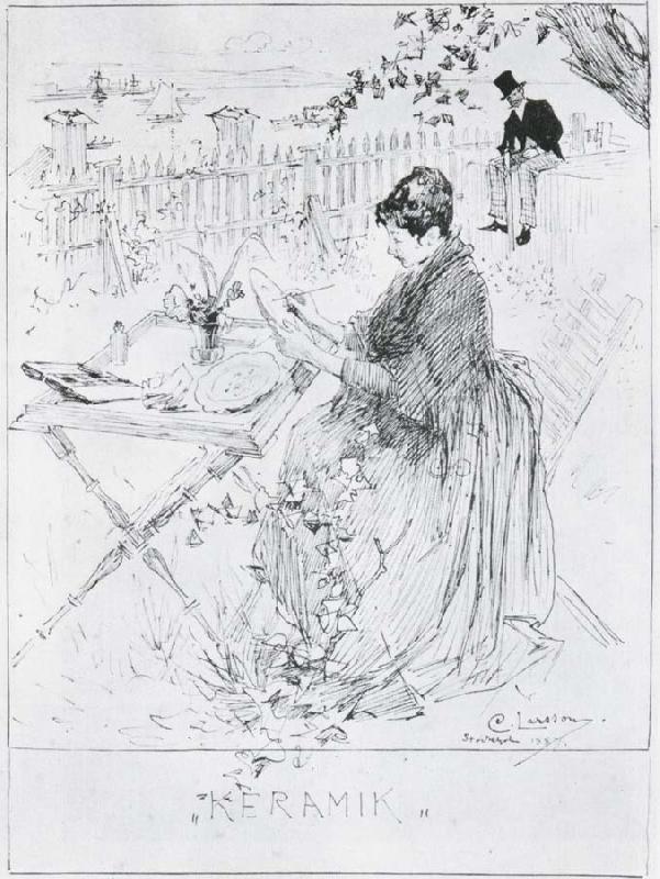 Carl Larsson Ceramics Pen and ink drawing